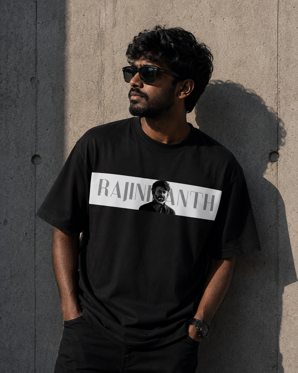 RAJINIKANTH™ – Superstar Tamil Cinema Tribute Oversized Black T-Shirt | TAMED