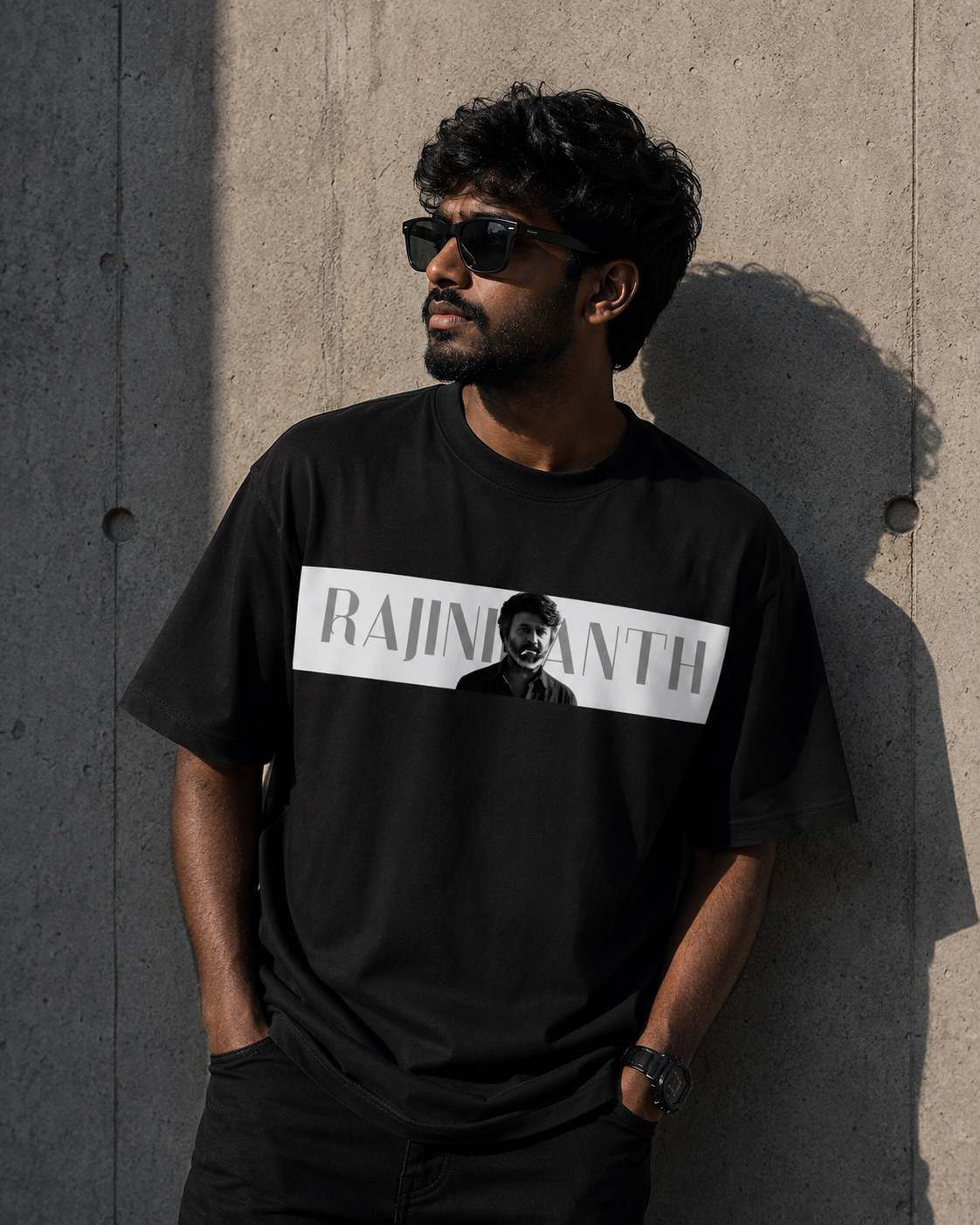 RAJINIKANTH™ – Superstar Tamil Cinema Tribute Oversized Black T-Shirt | TAMED