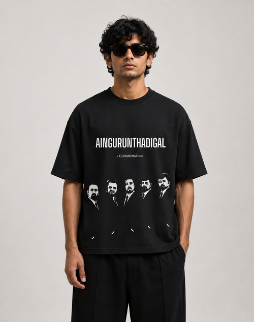 AINGURUNTHADIGAL™ – Premium Oversized White Graphic T-Shirt | Tamil Cinema Streetwear