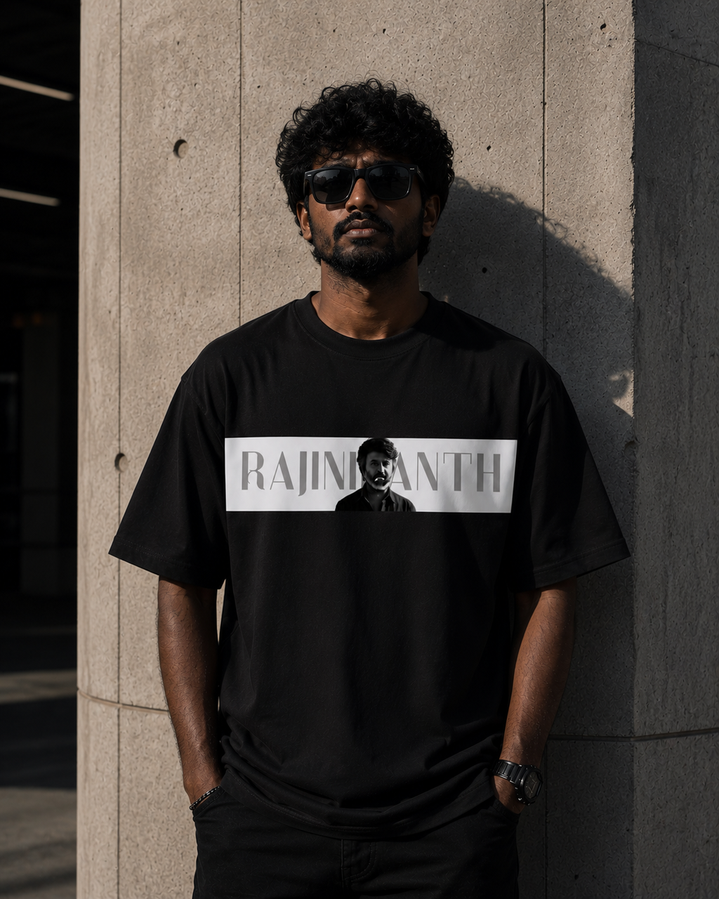 RAJINIKANTH™ – Superstar Tamil Cinema Tribute Oversized Black T-Shirt | TAMED