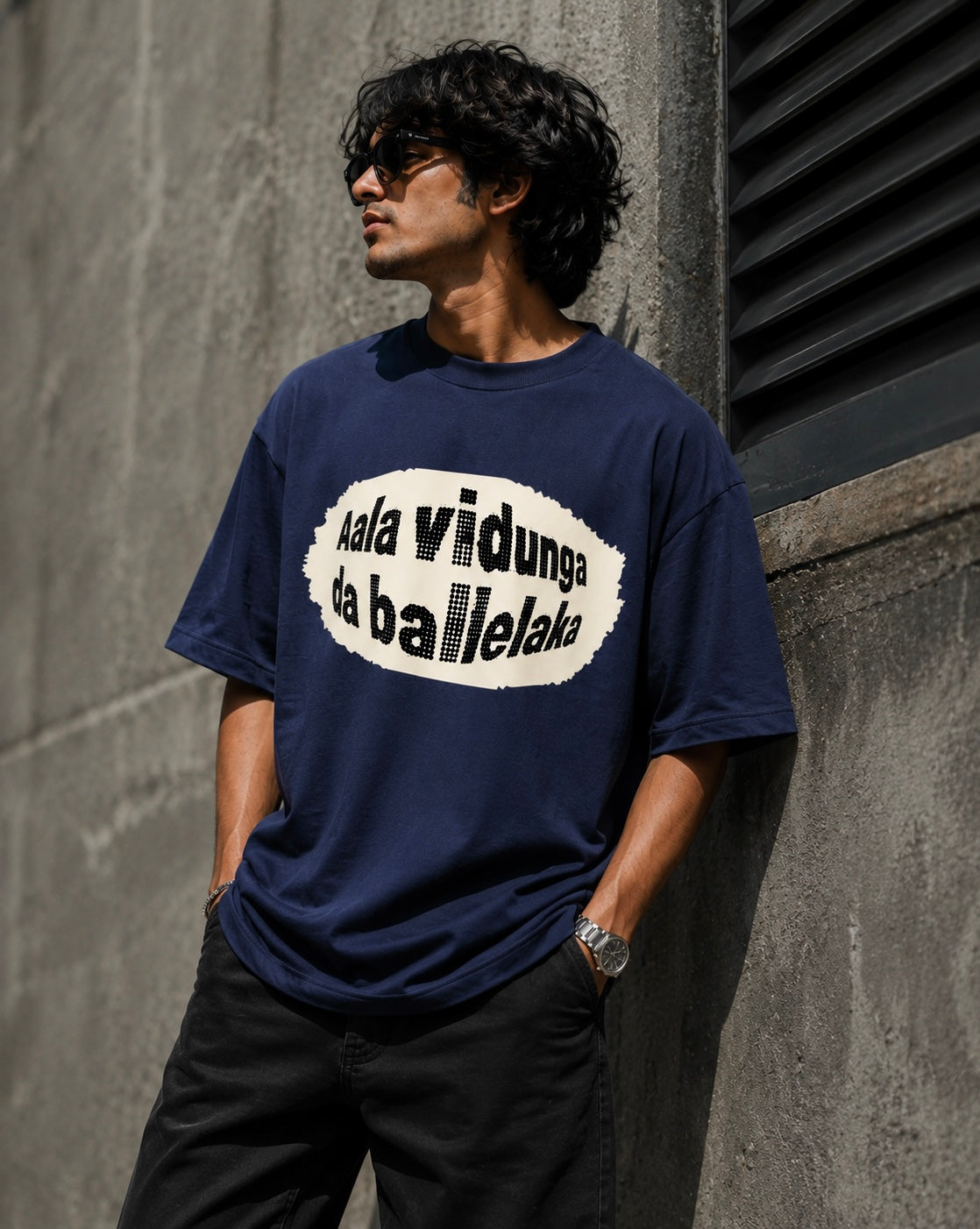 AALA VIDUNGA DA BALLELAKA™ – Navy Oversized Graphic T-Shirt | TAMED