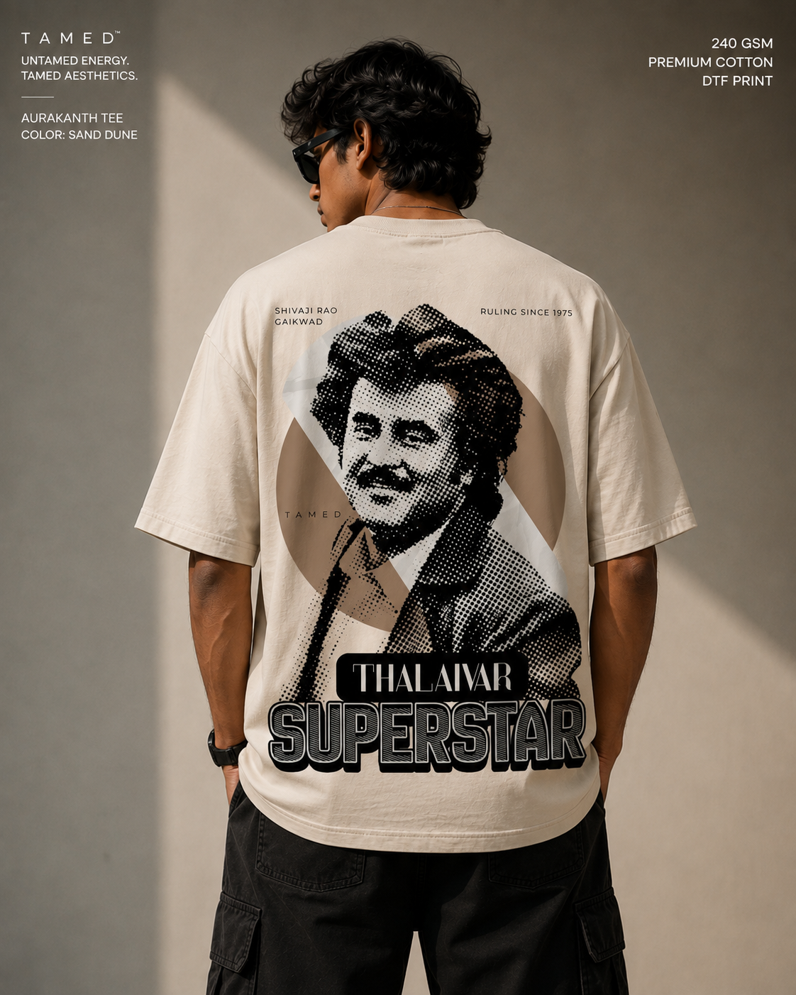 AURAKANTH™ — Vintage Rajinikanth Thalaivar Superstar 240 GSM Oversized T-Shirt